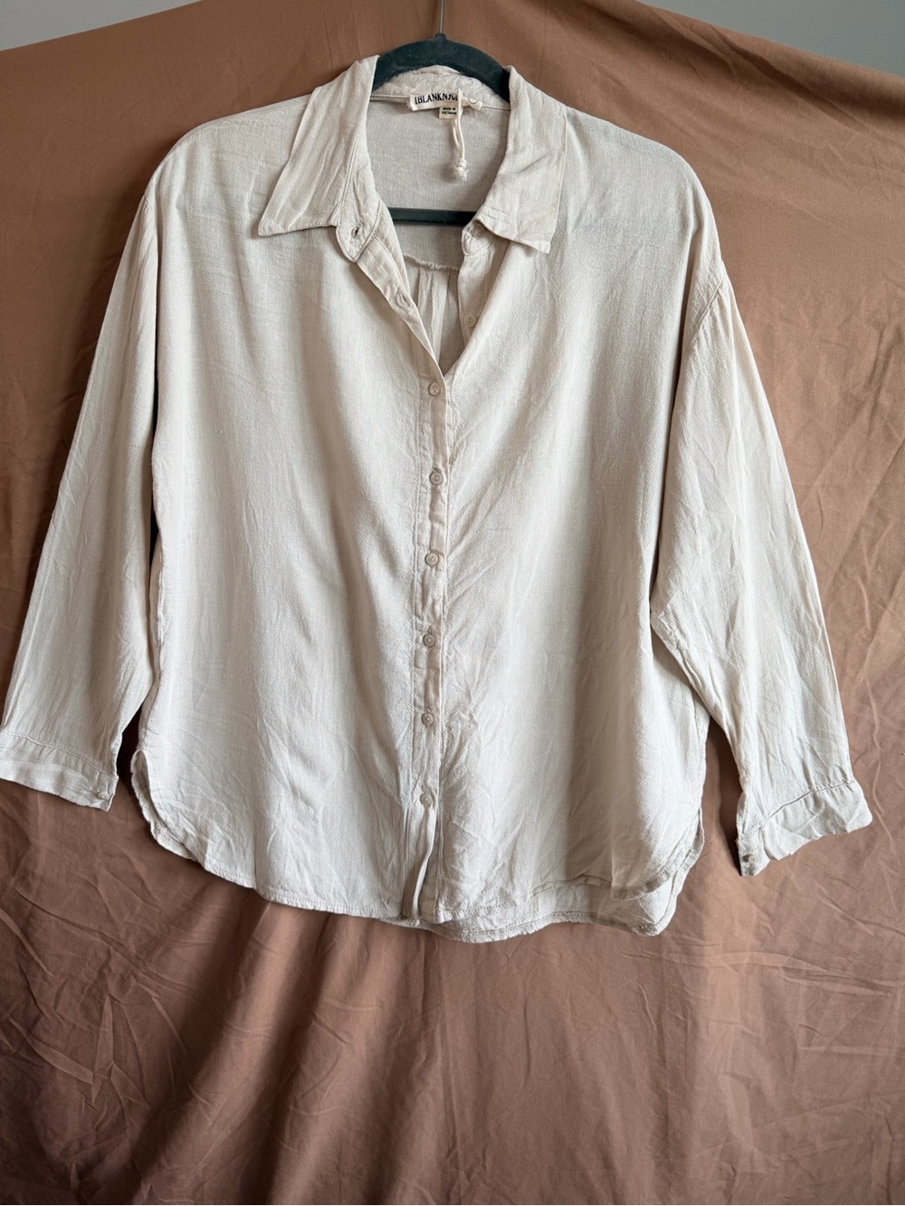 BLANKNYC Linen Blend Button Down Shirt Oversized Neutral Minimalist M